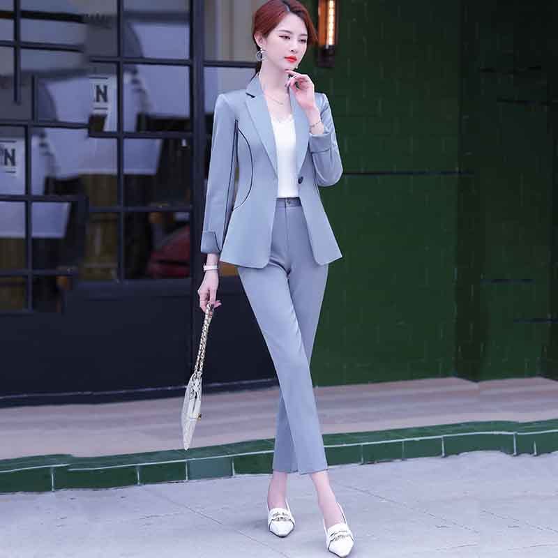 Wholesaler Soft and Comfortable Cyan Pant Suit Women Keep Slim Fashion OEM Style Office Lady Long Sleeve Blazer and Pant