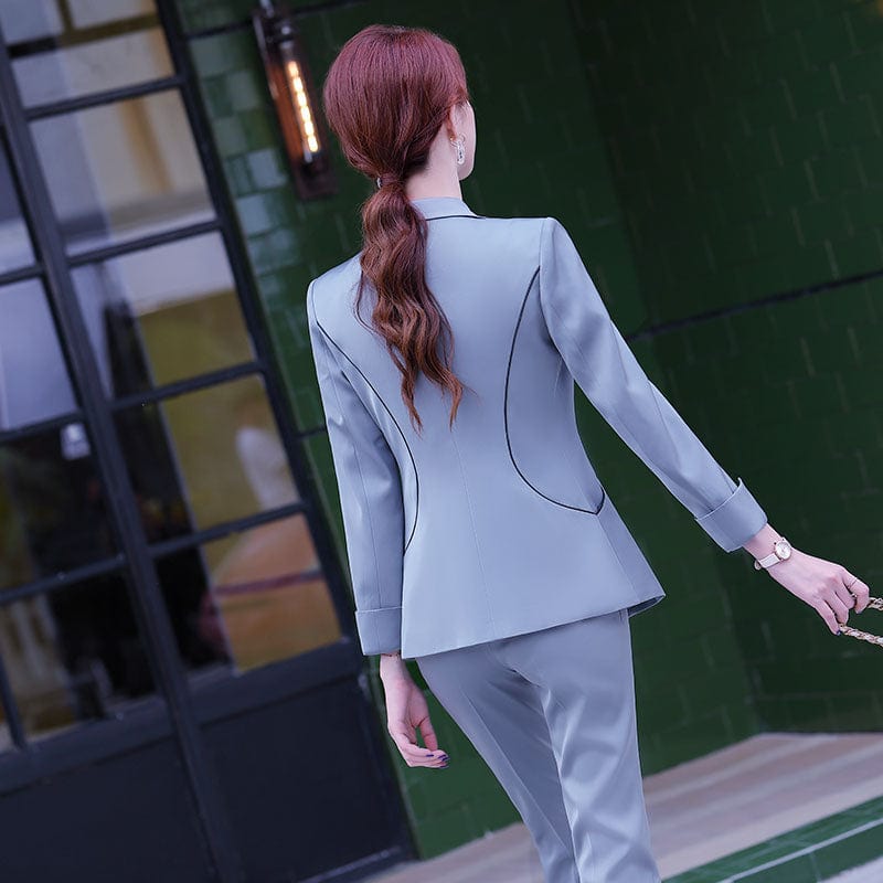 Wholesaler Soft and Comfortable Cyan Pant Suit Women Keep Slim Fashion OEM Style Office Lady Long Sleeve Blazer and Pant