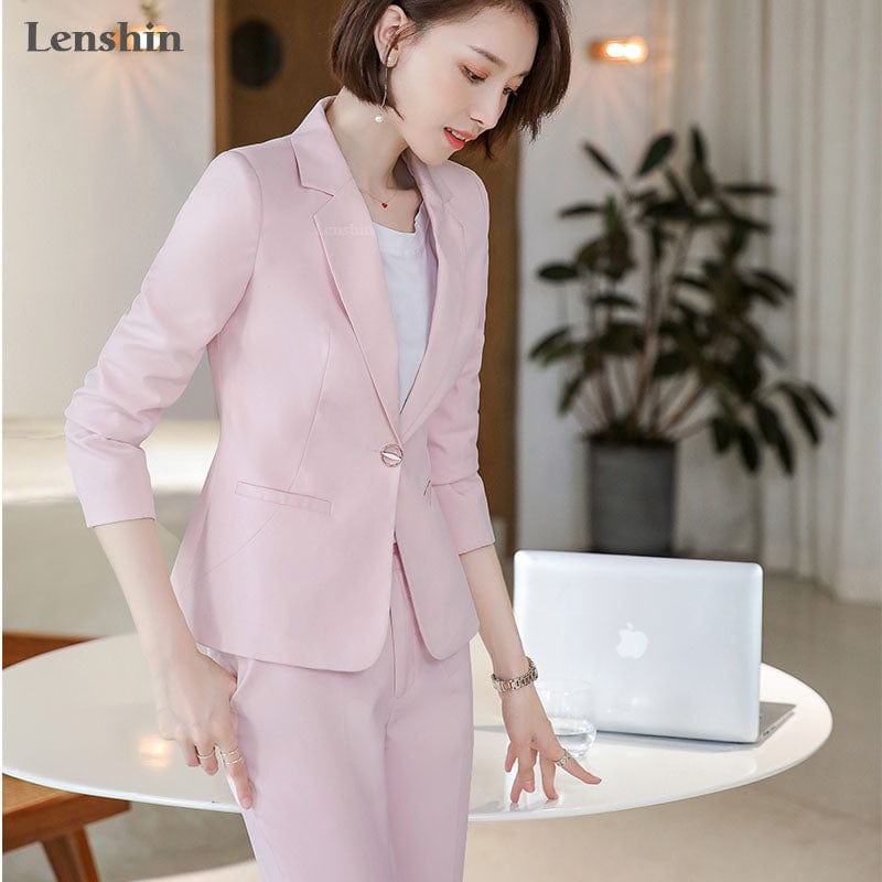 Wholesales 2 Pieces set Fashion Casual Pant Suit Office Lady Ankle-length Uniform for Women Business Work Wear with trousers