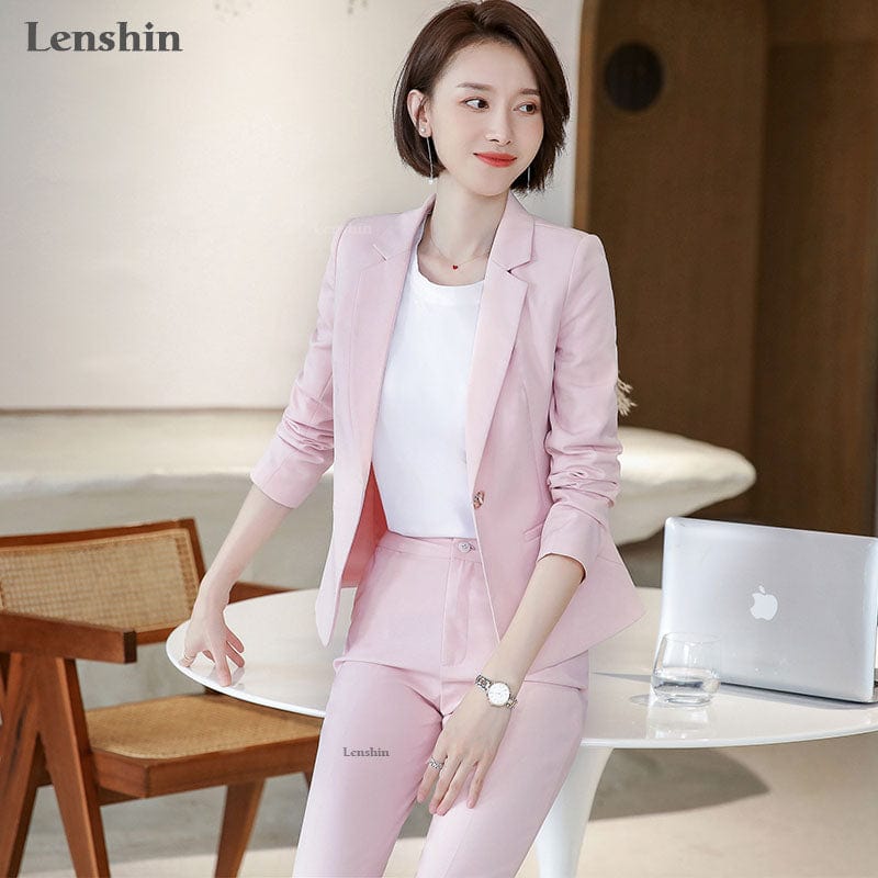 Wholesales 2 Pieces set Fashion Casual Pant Suit Office Lady Ankle-length Uniform for Women Business Work Wear with trousers