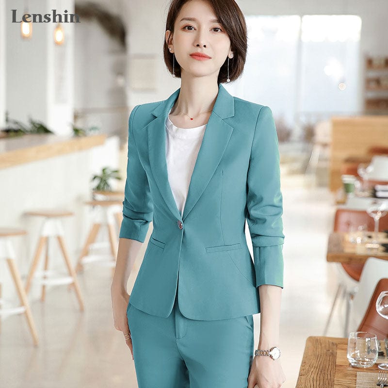 Wholesales 2 Pieces set Fashion Casual Pant Suit Office Lady Ankle-length Uniform for Women Business Work Wear with trousers