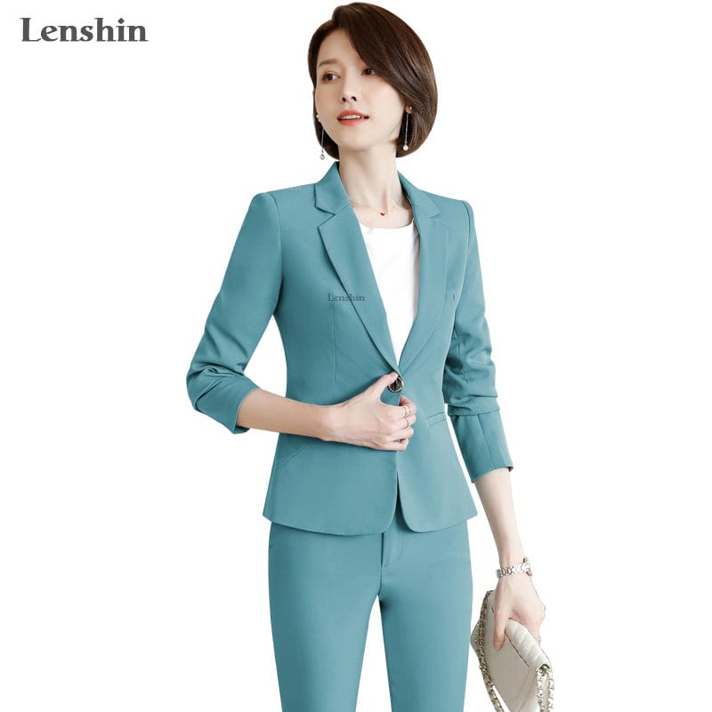 Wholesales 2 Pieces set Fashion Casual Pant Suit Office Lady Ankle-length Uniform for Women Business Work Wear with trousers