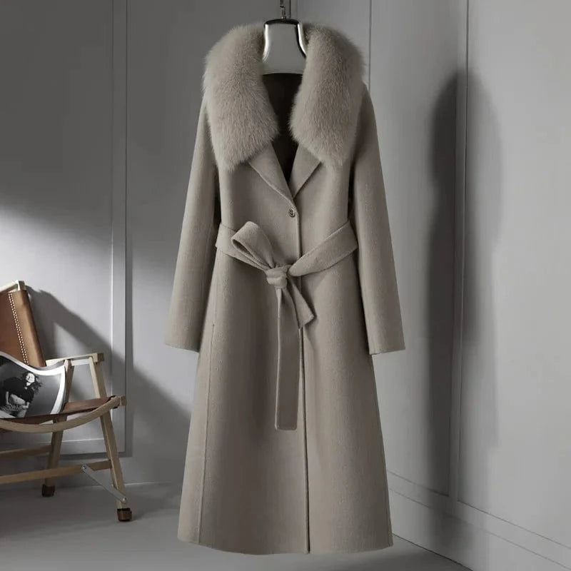 Windproof Warm Wool Coat Fashion New Design Women Long Cashmere Coat With Fur