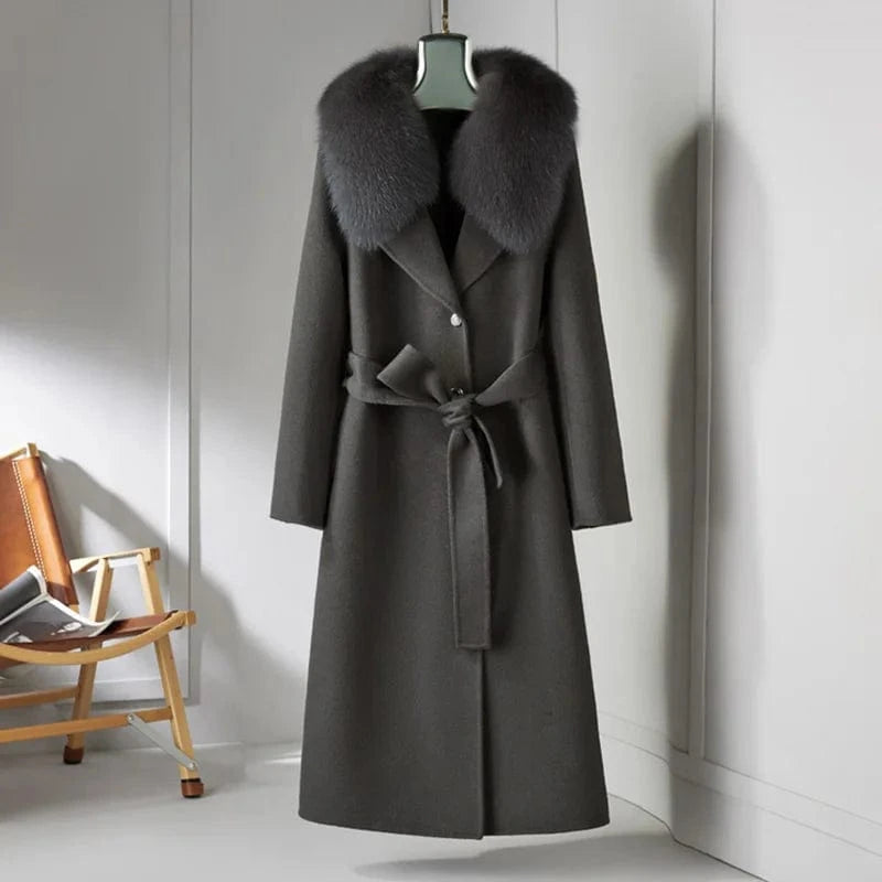 Windproof Warm Wool Coat Fashion New Design Women Long Cashmere Coat With Fur
