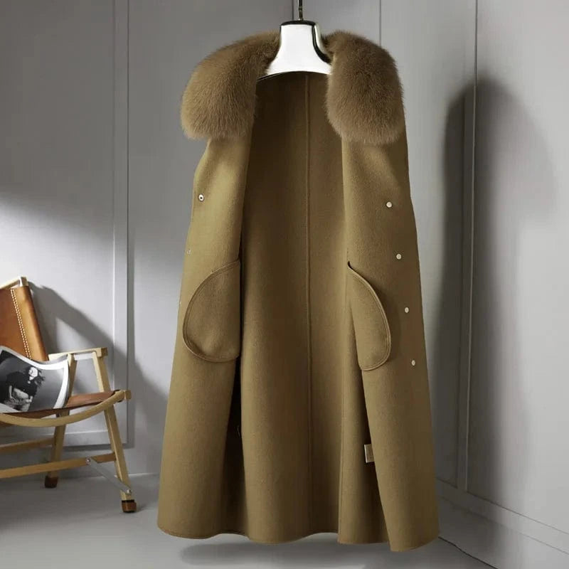 Windproof Warm Wool Coat Fashion New Design Women Long Cashmere Coat With Fur