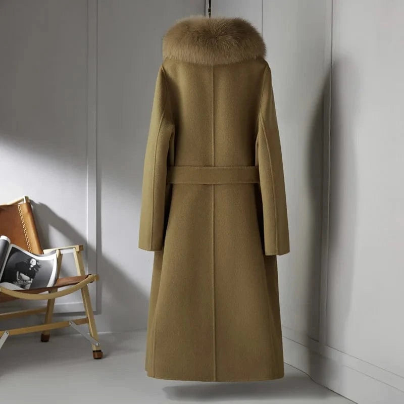 Windproof Warm Wool Coat Fashion New Design Women Long Cashmere Coat With Fur