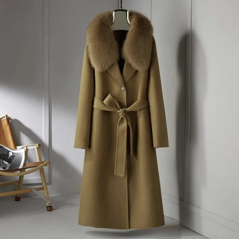 Windproof Warm Wool Coat Fashion New Design Women Long Cashmere Coat With Fur