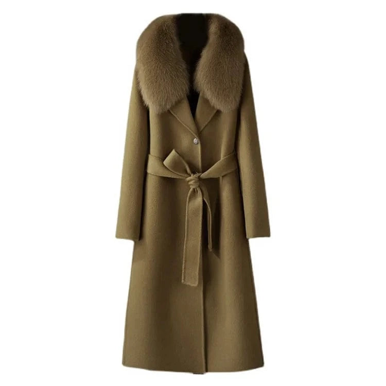 Windproof Warm Wool Coat Fashion New Design Women Long Cashmere Coat With Fur