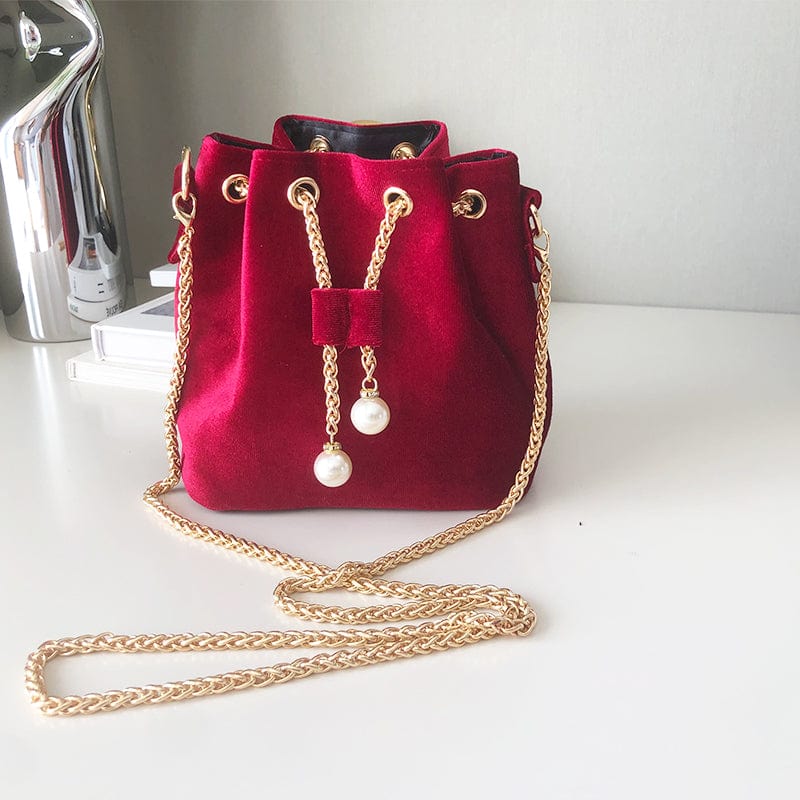 Wine Fashion Mini Bags Women Handbags Ladies Bucket Velvet Bags Women's Messenger Bucket Bag Velvet Shoulder Purse For Girls