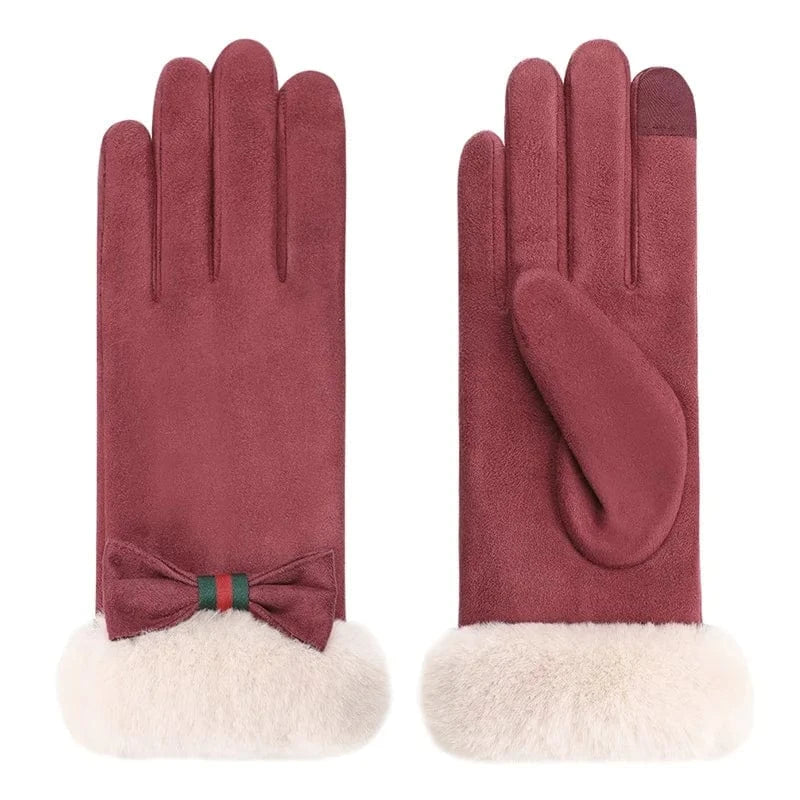 Wine red Cheap fleece lining touch screen women winter soft elegant outdoor gloves
