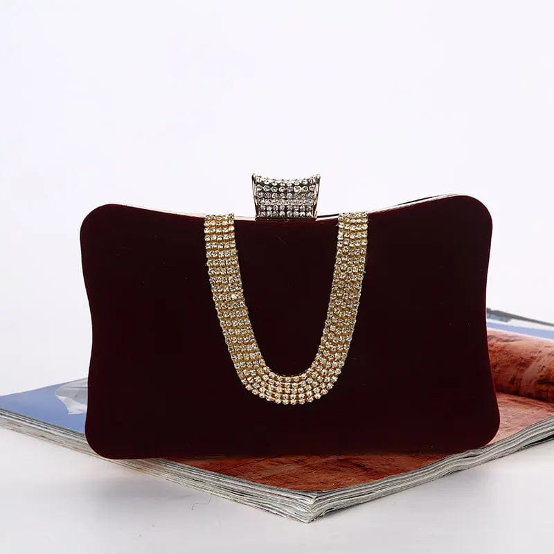 Wine red Factory direct wholesale brand new crystal box clutch bag comfortable hand feeling velour clutches classic evening bag for lady