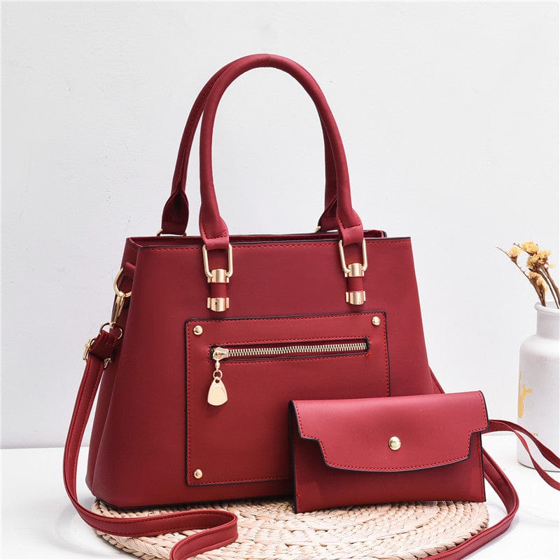 Wine red High quality metal zipper decoration child mother bag big set tote messenger hand bag ladies Fashion cross body women handbags
