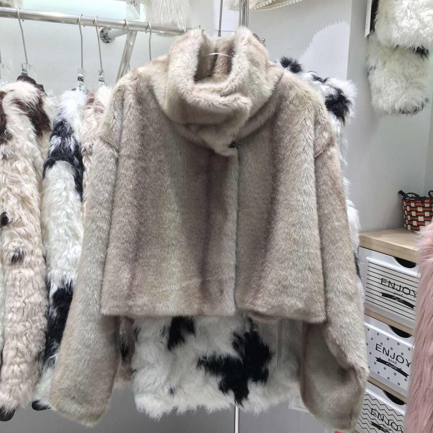 Winter 2022 new warm collar mink fur print stripe fur coat women's fashion lady fur coat