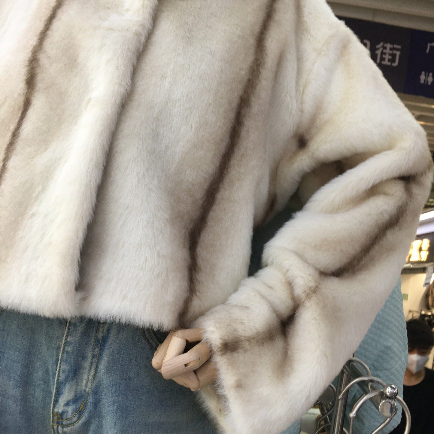 Winter 2022 new warm collar mink fur print stripe fur coat women's fashion lady fur coat