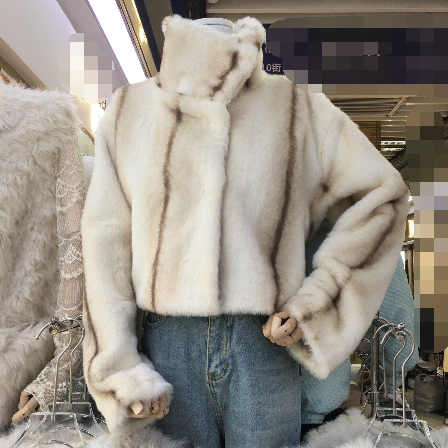 Winter 2022 new warm collar mink fur print stripe fur coat women's fashion lady fur coat