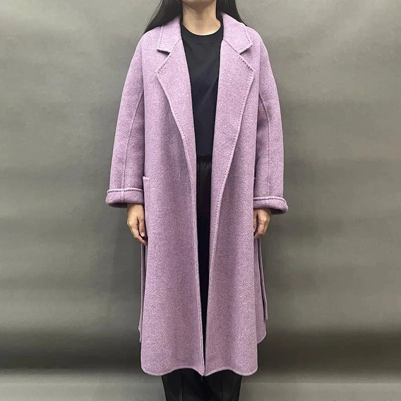 Winter Belted Long Wool Coat Elegant Handmade Overcoat Long Cashmere Coat for Women