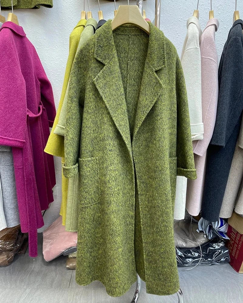 Winter Belted Long Wool Coat Elegant Handmade Overcoat Long Cashmere Coat for Women