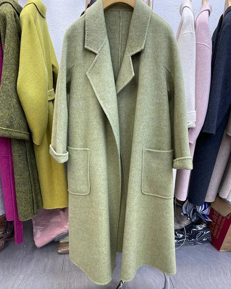 Winter Belted Long Wool Coat Elegant Handmade Overcoat Long Cashmere Coat for Women