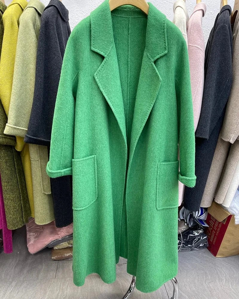 Winter Belted Long Wool Coat Elegant Handmade Overcoat Long Cashmere Coat for Women