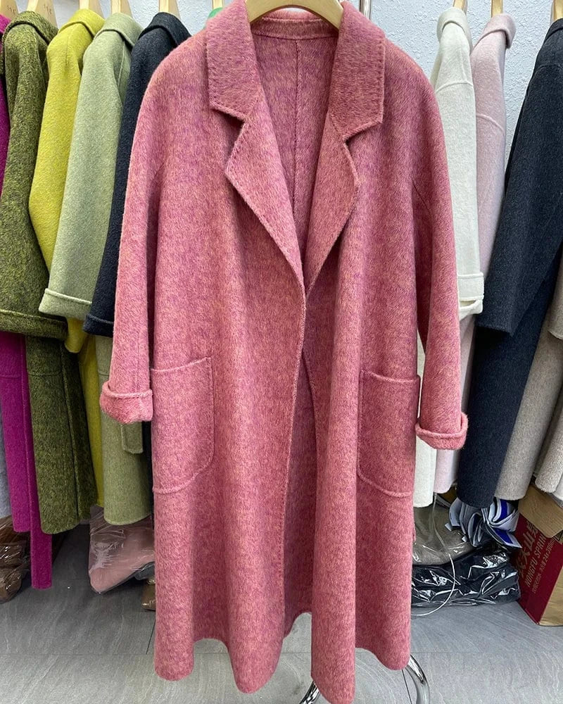 Winter Belted Long Wool Coat Elegant Handmade Overcoat Long Cashmere Coat for Women