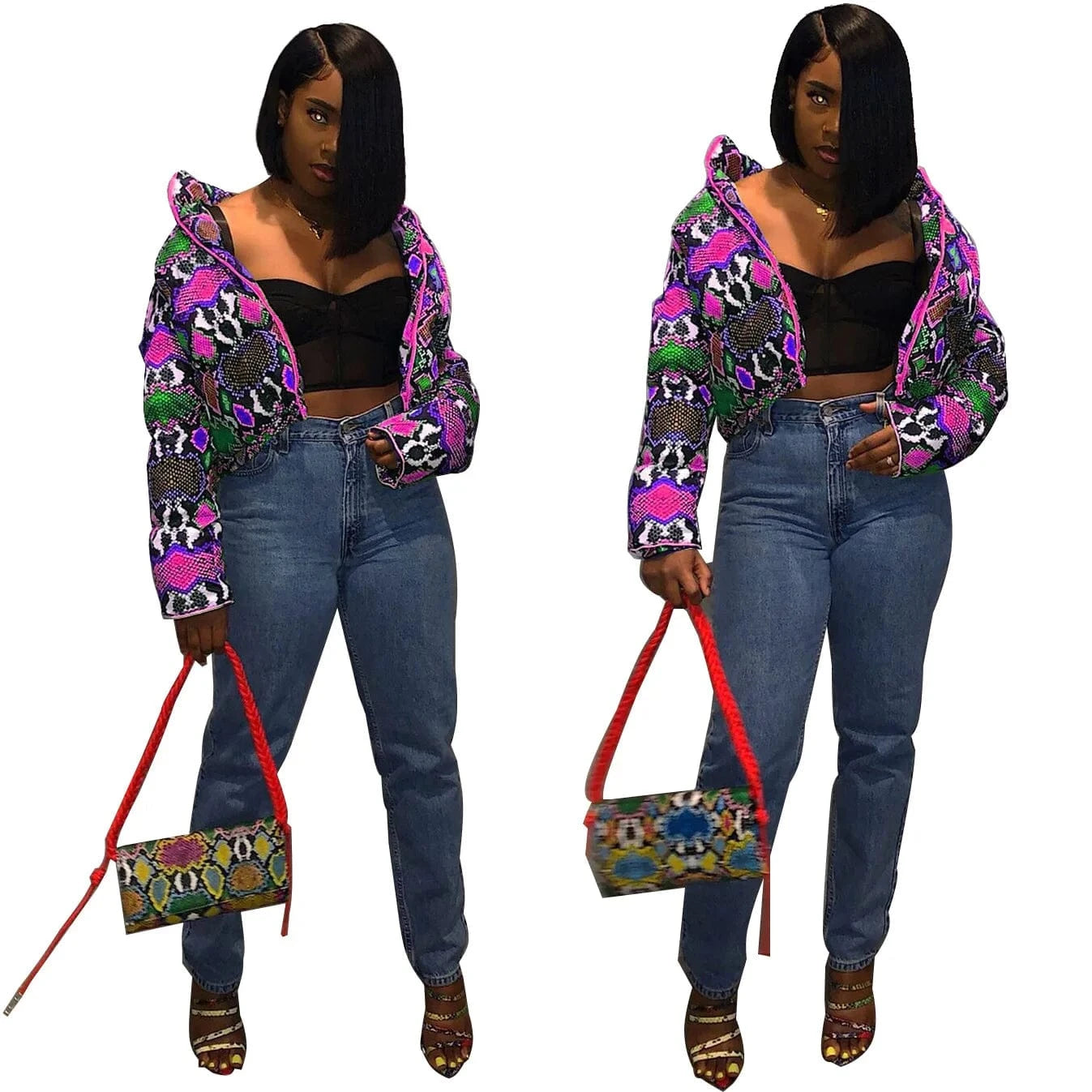 Winter Clothes Fashion Zip Up Puffy Jacket Ladies Outdoor Puffer Jackets Zipper Cropped Bubble Down Coat for Women