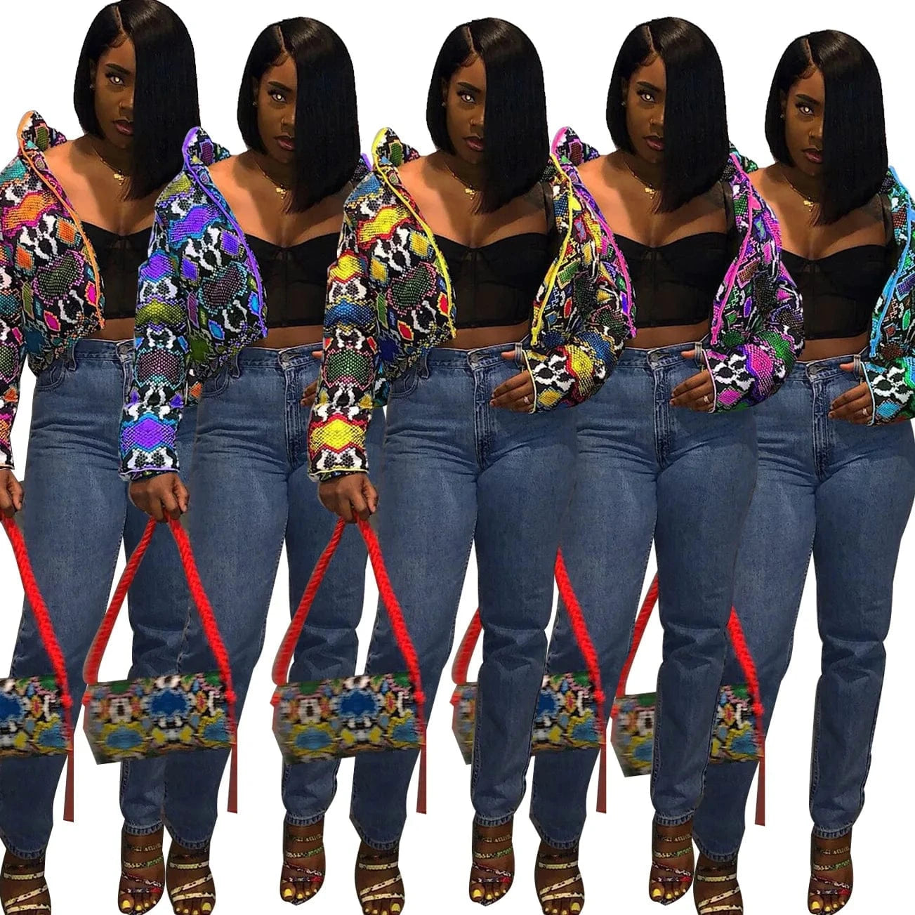 Winter Clothes Fashion Zip Up Puffy Jacket Ladies Outdoor Puffer Jackets Zipper Cropped Bubble Down Coat for Women