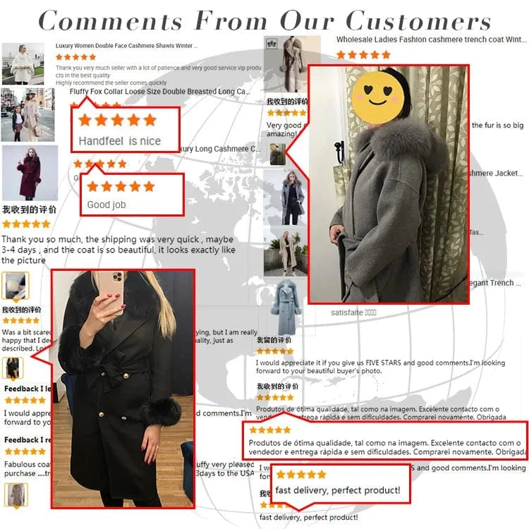 Winter Fashion Cashmere Coat With Fox Fur Collar wholesale Wool Fur Coat Women