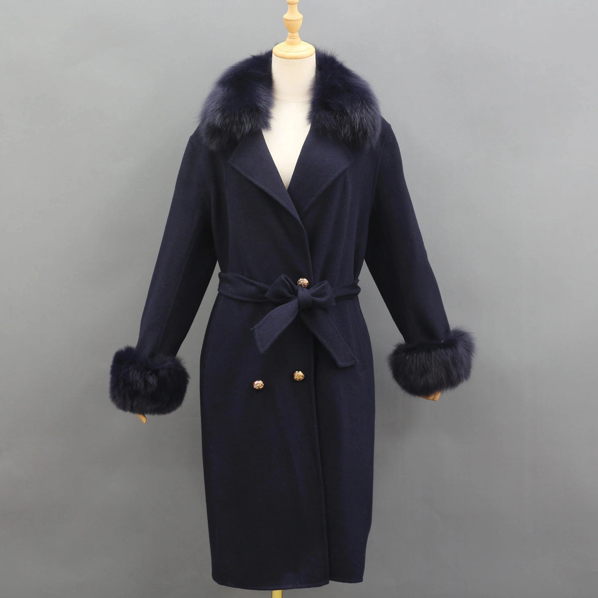 Winter Fashion Cashmere Coat With Fox Fur Collar wholesale Wool Fur Coat Women
