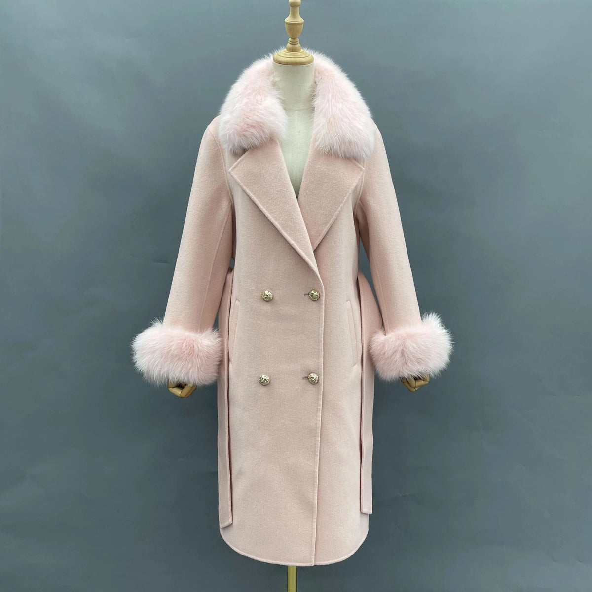 Winter Fashion Cashmere Coat With Fox Fur Collar wholesale Wool Fur Coat Women