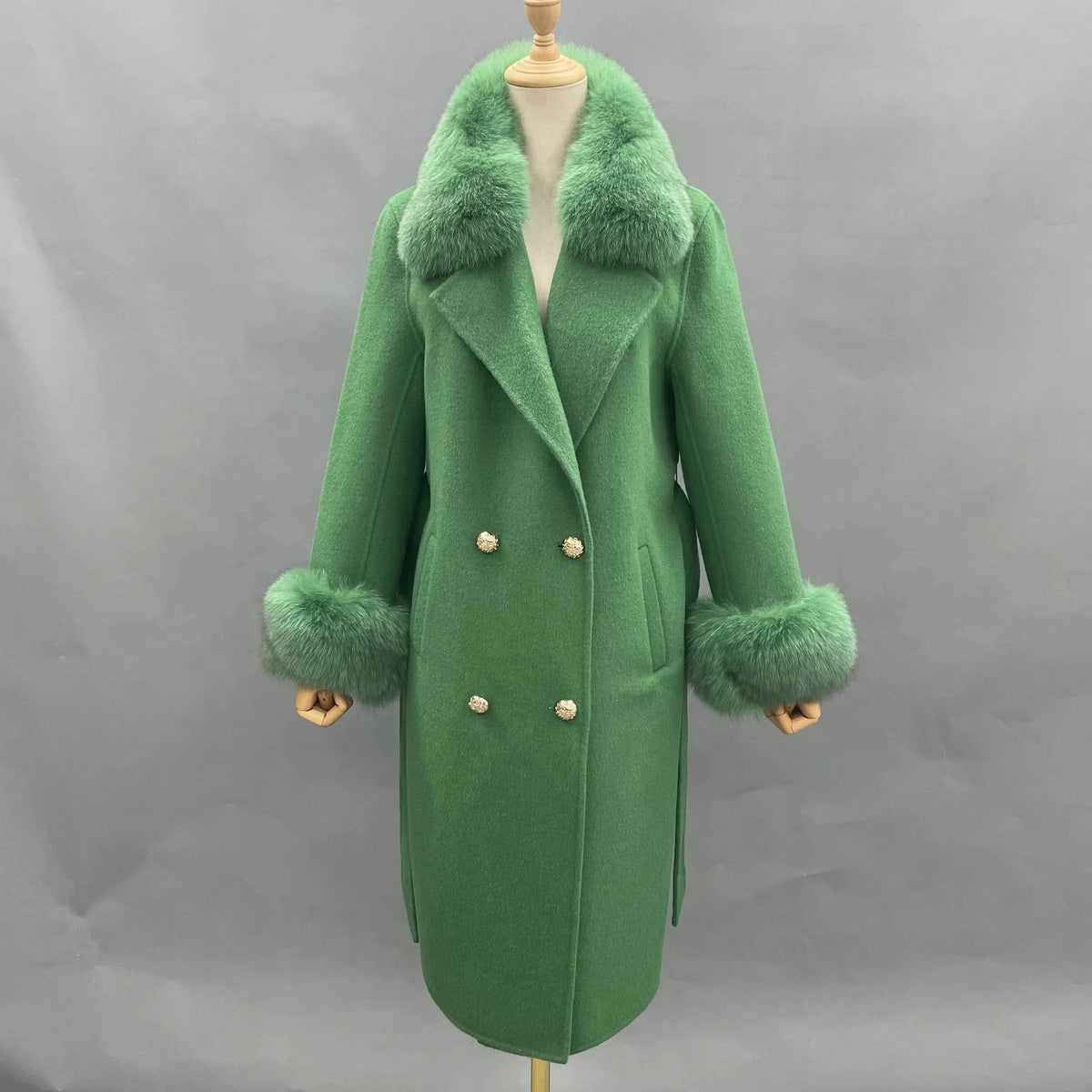 Winter Fashion Cashmere Coat With Fox Fur Collar wholesale Wool Fur Coat Women