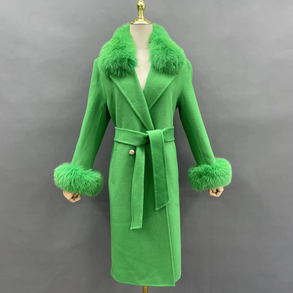 Winter Fashion Cashmere Coat With Fox Fur Collar wholesale Wool Fur Coat Women