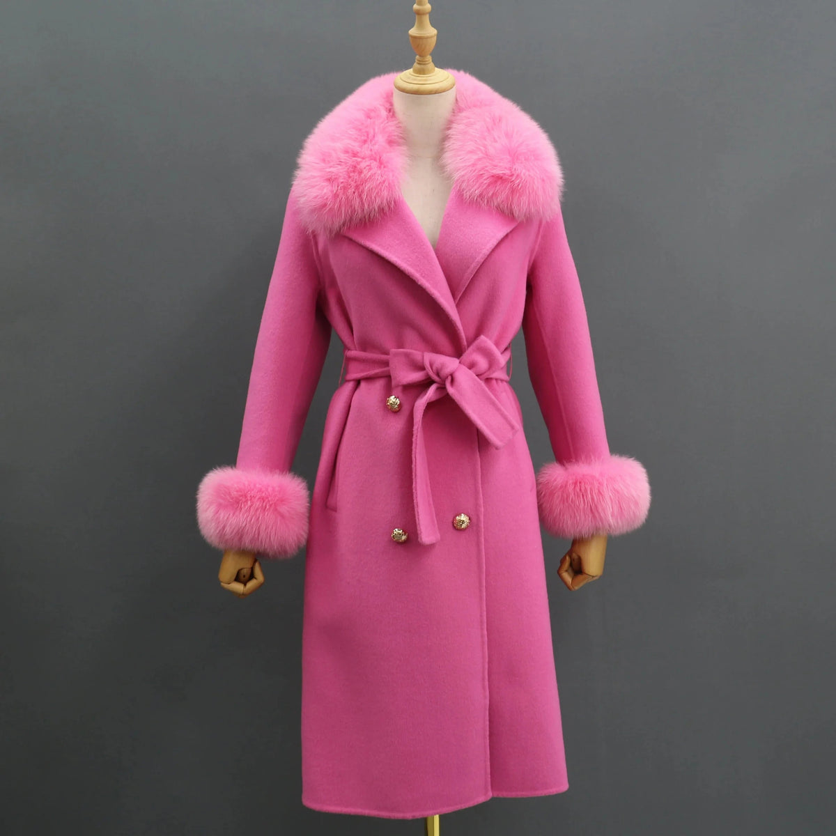 Winter Fashion Cashmere Coat With Fox Fur Collar wholesale Wool Fur Coat Women