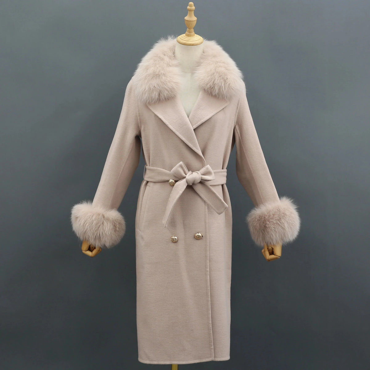 Winter Fashion Cashmere Coat With Fox Fur Collar wholesale Wool Fur Coat Women