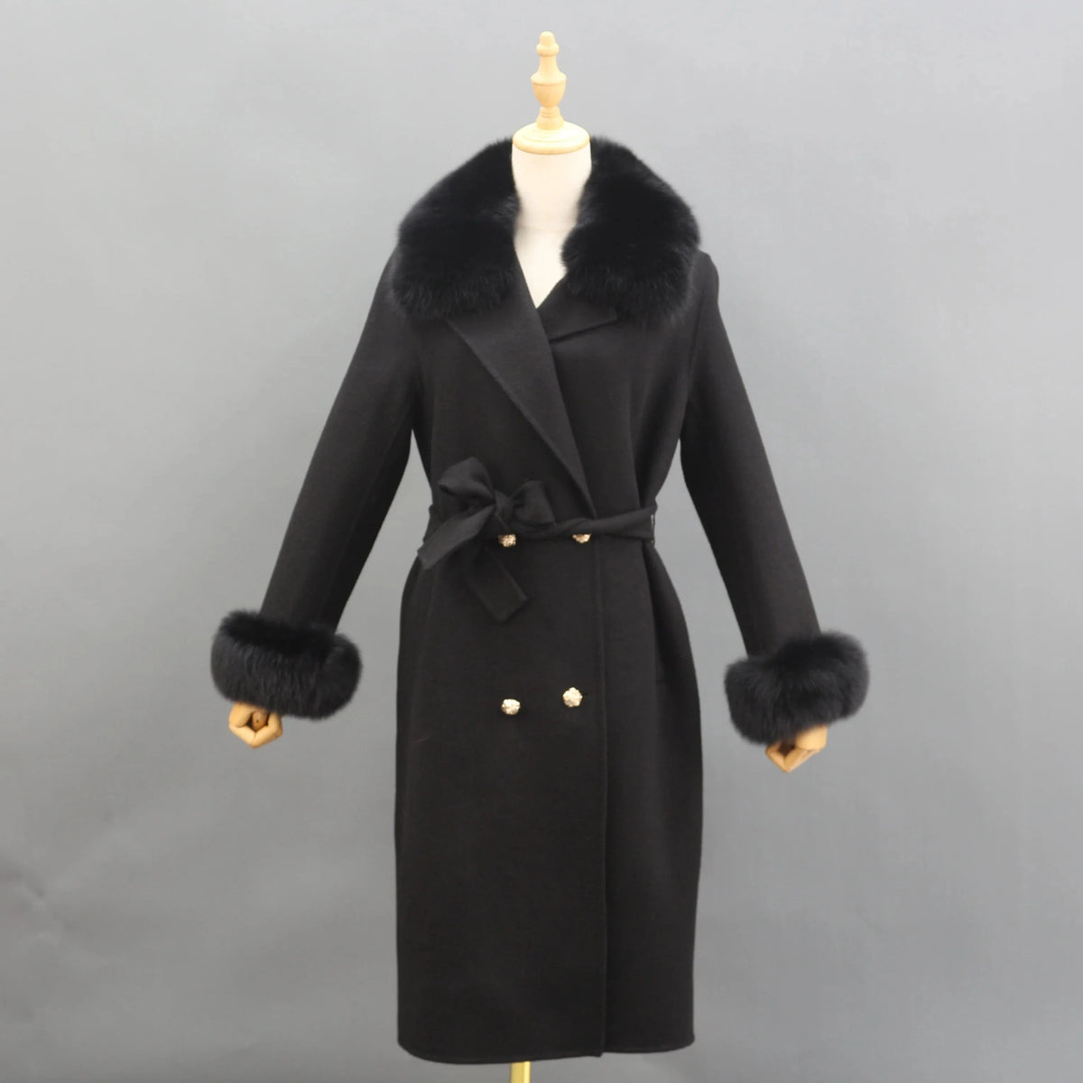 Winter Fashion Cashmere Coat With Fox Fur Collar wholesale Wool Fur Coat Women