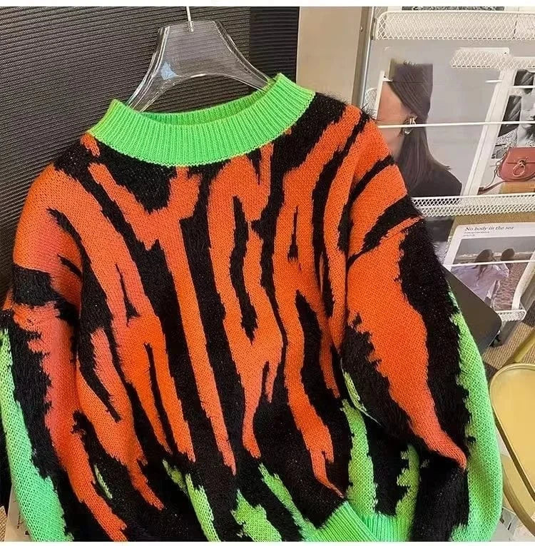 Winter Harajuku Women's Sweater Loose Pullovers Ladies Zebra Chic Knitted Sweaters