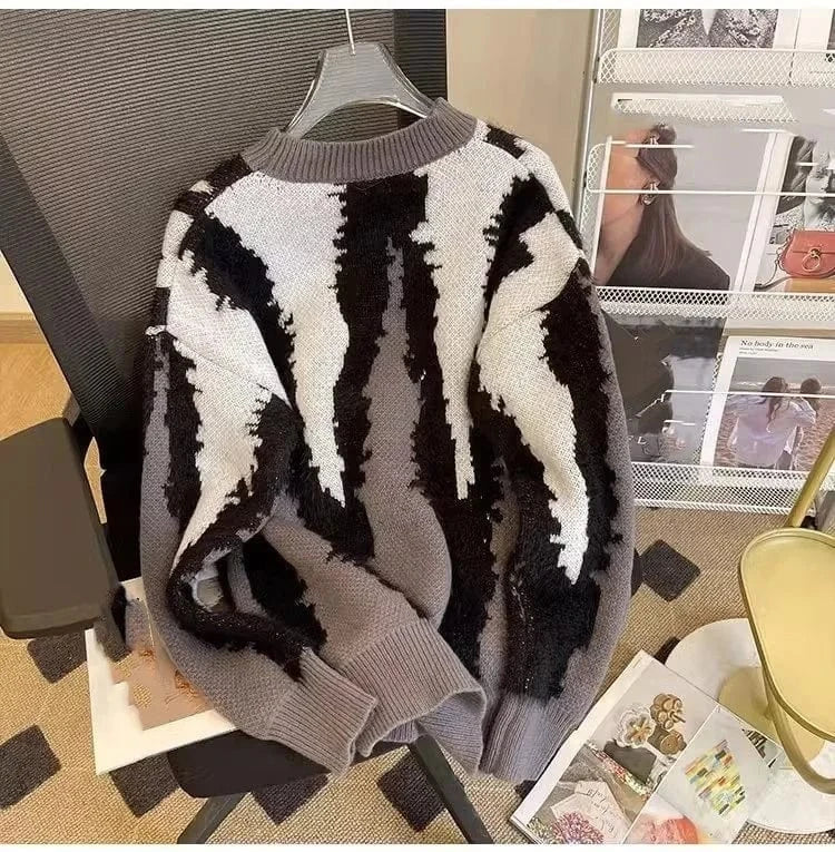 Winter Harajuku Women's Sweater Loose Pullovers Ladies Zebra Chic Knitted Sweaters