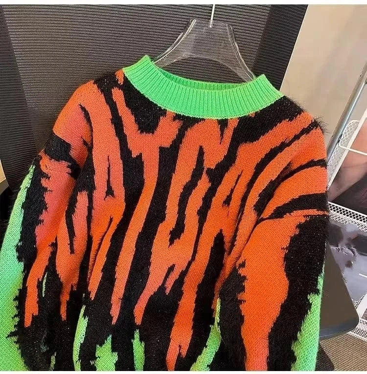 Winter Harajuku Women's Sweater Loose Pullovers Ladies Zebra Chic Knitted Sweaters