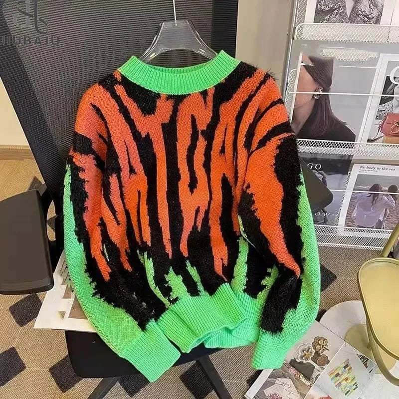 Winter Harajuku Women's Sweater Loose Pullovers Ladies Zebra Chic Knitted Sweaters
