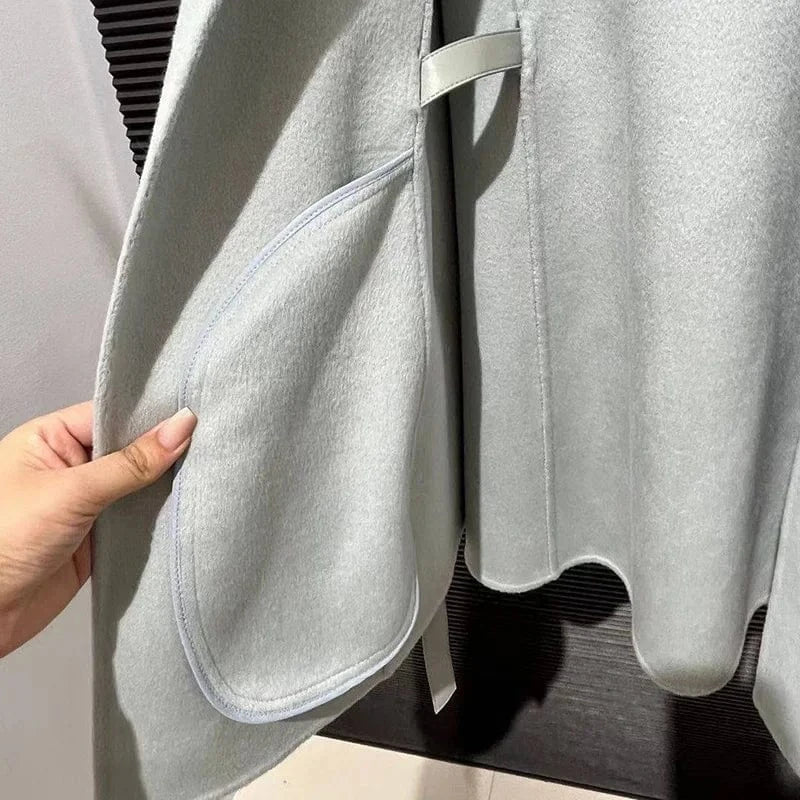 Winter Rex Rabbit Fur Collar Cape Soft Wool Shawl Elegant Women Designer Poncho