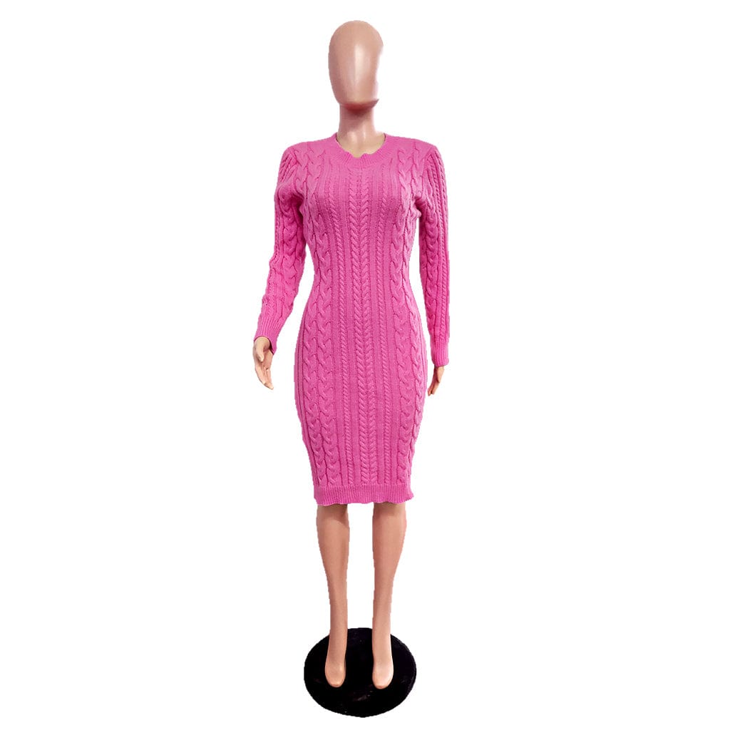 Winter Sexy Long-sleeved Fashion Exclusive Knit Round Neck Backless Sweater Dresses