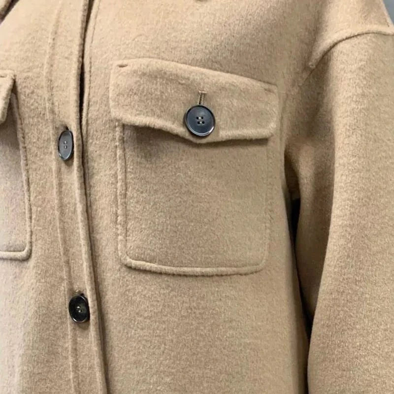 Winter Single Breasted Cashmere Coat Handmade Women Solid Color Long Wool Coat