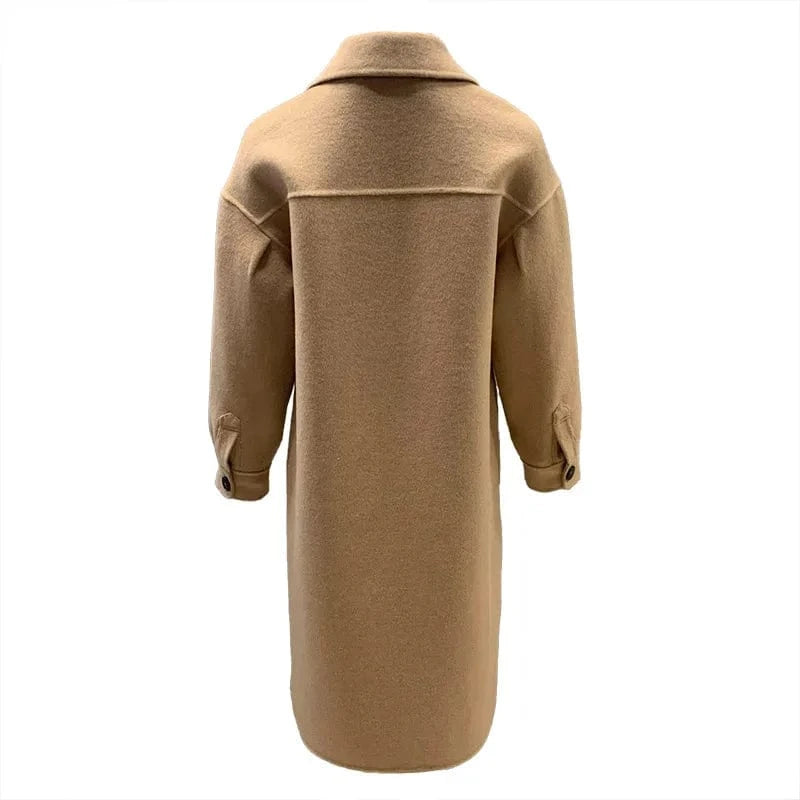 Winter Single Breasted Cashmere Coat Handmade Women Solid Color Long Wool Coat