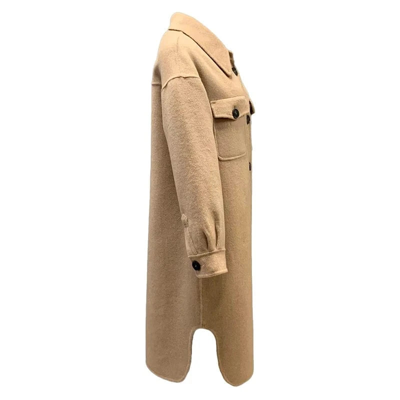 Winter Single Breasted Cashmere Coat Handmade Women Solid Color Long Wool Coat