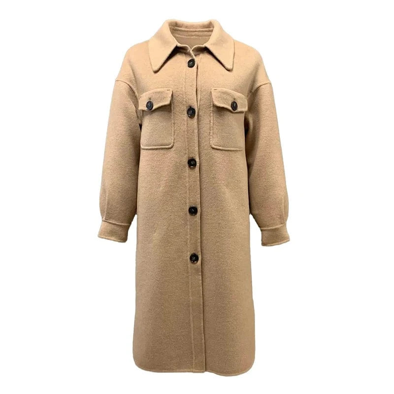 Winter Single Breasted Cashmere Coat Handmade Women Solid Color Long Wool Coat