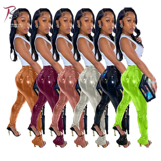 Winter slit fashionable multi - color leather trousers for women leather pants women