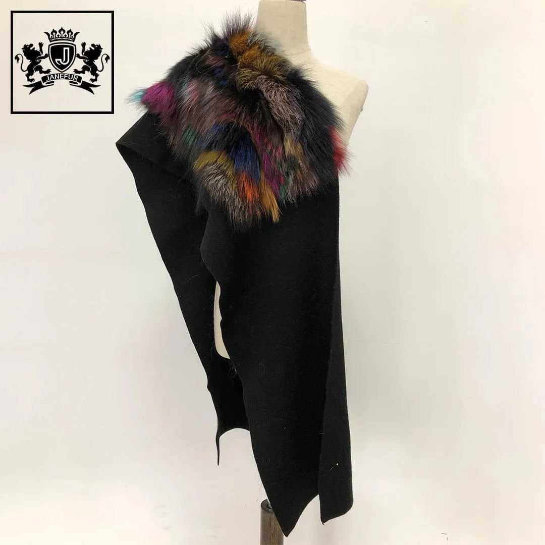 Winter Spring Autumn new arrival grey winter pashmina scarf luxury fashion  women wool shawl with fox fur