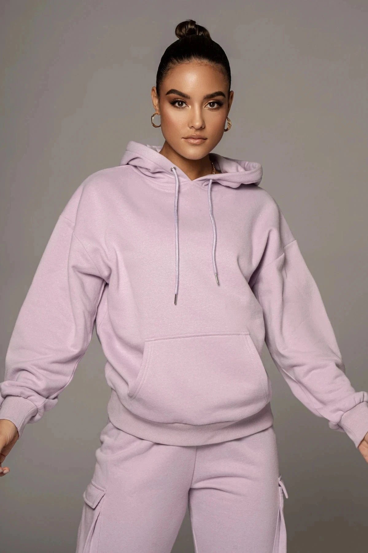 Winter Two Piece Pant Set Women Long Sleeve Hoodie Lounge Set 330GSM Fleece Anti Pilling Jogger Sweat Pants