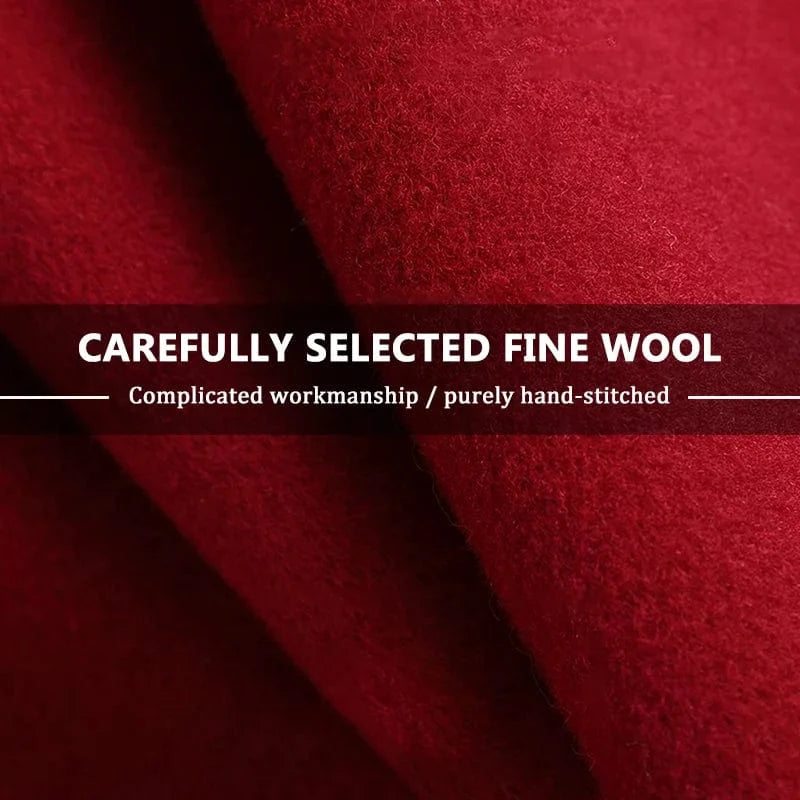 Winter Warm Solid Color Woolen Trench Coat Long Women Red Cashmere Wool Coat with Fox Fur Collar