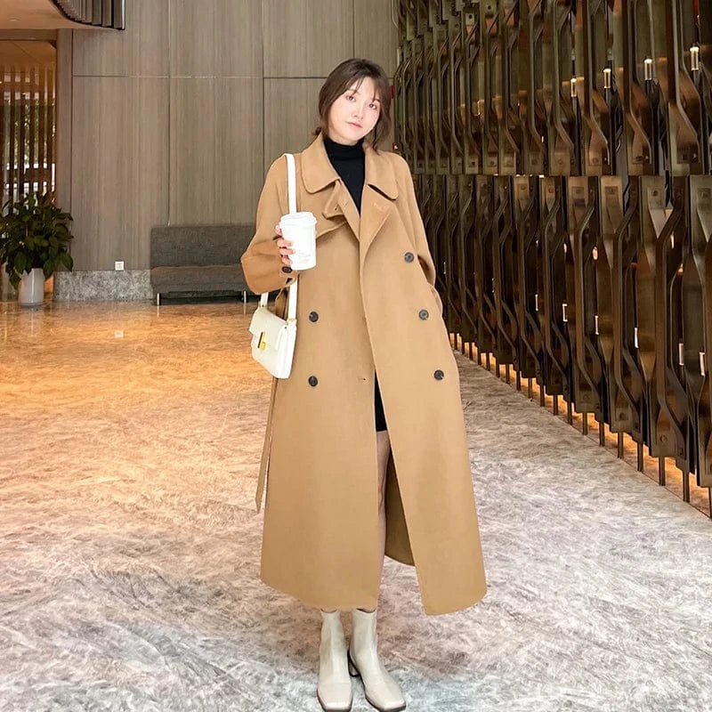 Winter Warm Thick Genuine Lamb Wool Overcoat Long Women Cashmere Coats