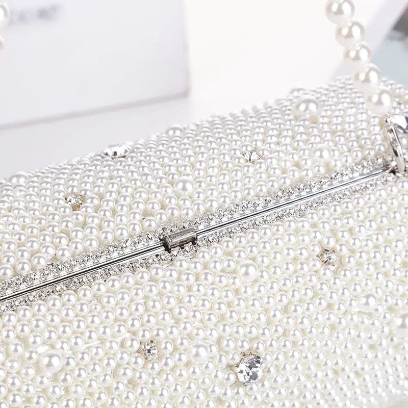 Winter White Light Luxury High Quality Rhinestone Handbag For Women With Handmade Stick Pearl Cylinder Plated Silver Handbag With Evening Bag